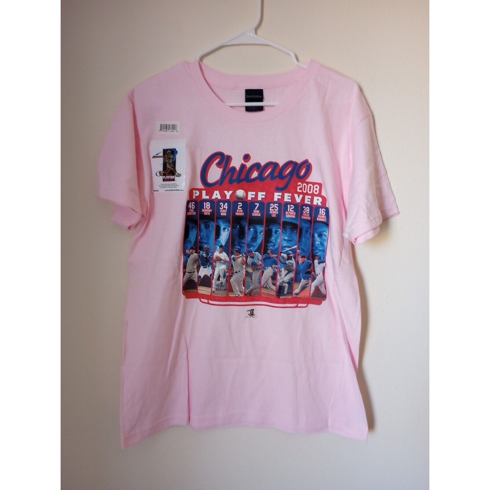 MLB Chicago Cubs 2008 Pennant Players Mens L Pink Crew Neck Short Sleeve T-Shirt